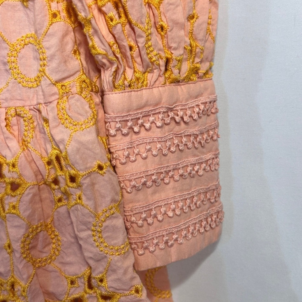 ROIII Small‎ Peach Eyelet Lace Mini Dress Peach Boho Embroidery Stunning Dress - Picture 5 of 12